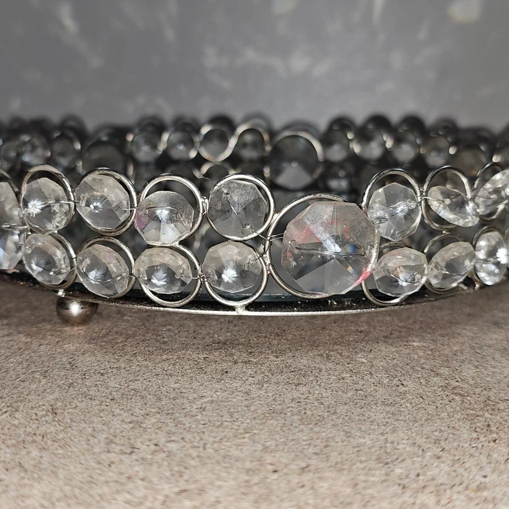 Vanity Tray Nanette Lepore OS Silver Good Mirrored Crystal Beaded Round Glam